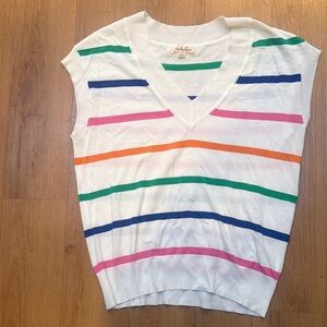 Vine & Love White Sweater Vest with Green, Blue, Pink & Orange Stripes